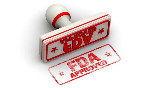 FDA approved. Red seal and imprint "FDA APPROVED" on white surface. FDA - Food and Drug Administration is a federal agency of the United States Department of Health and Human Services. Isolated