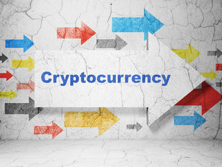 Banking concept: arrow with Cryptocurrency on grunge wall background