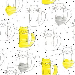 Photo sur Plexiglas Chats Motif bicolore sans couture avec des chats mignons dans un style minimaliste.