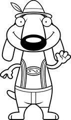 Cartoon Dachshund Lederhosen Waving