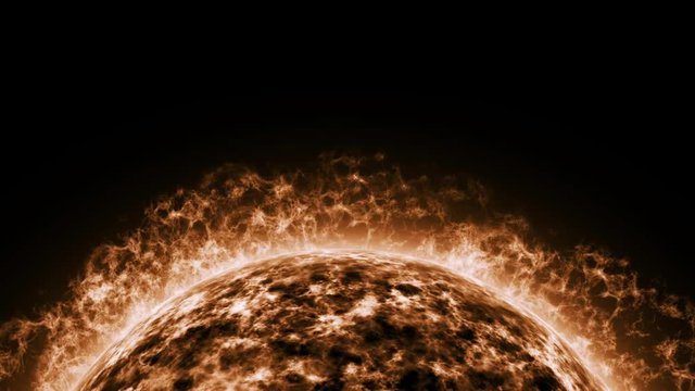 4K Sun surface with solar flares. Abstract scientific background.