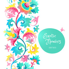 Fototapeta na wymiar Vector border with exotic flowers in Chinese style.