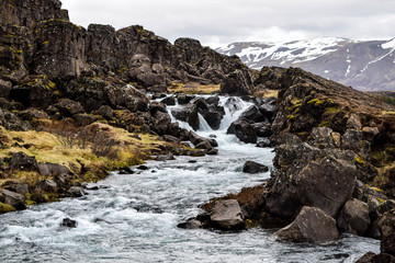 Icelandic Waterfall with Glacier