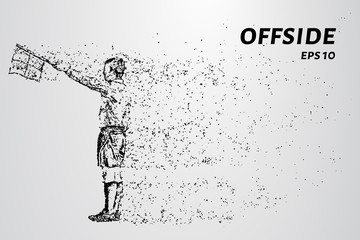 The offside of the particles. The referee raised the flag consists of dots and circles. Vector illustration