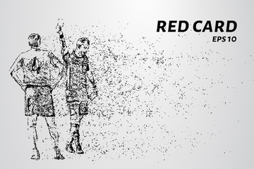 Red card of the particles. Referee gives player red card consists of dots and circles. Vector illustration