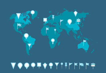 Blue World Map and Locator Pins 1