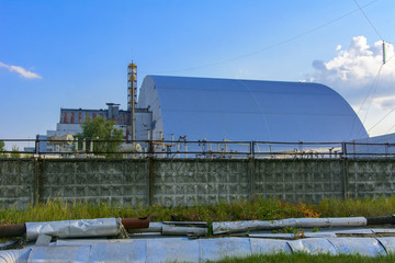 Confinement at the 4 reactor of the Chernobyl nuclear power plant. Dead radioactive zone. Consequences of the Chernobyl nuclear disaster, August 2017.
