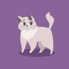 Cute and sad violet kitten . Vector illustration.