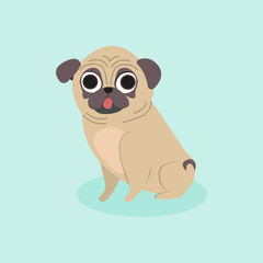 Cute Pug Puppy isolated on light background. Vector illustration.