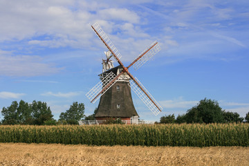 Fototapeta na wymiar Historic windmill on the German North Frisian island of Foehr (Föhr)