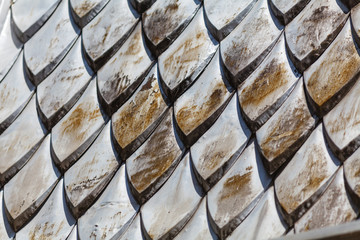 Close up fragment of tiled roof. Selective focus.
