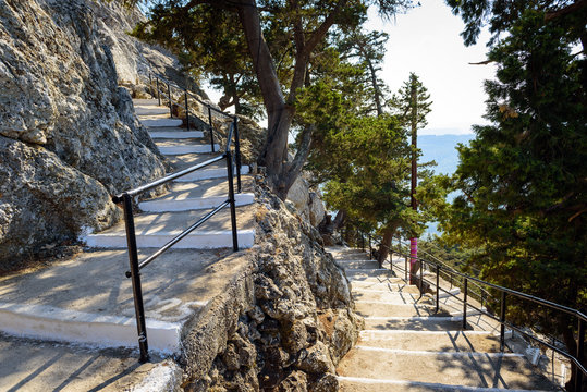 Road with 300 steps to Tsampika church on Rhodes town