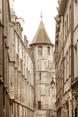 Saint Romain street by the Notre-Dame cathedral in old historic part of Rouen, France