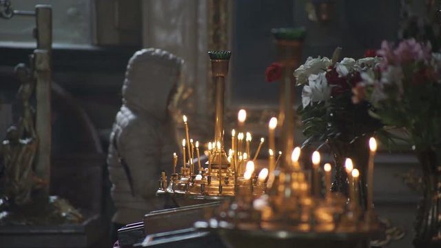 Church candles religion Wax candles burn in the church during the festive prayer