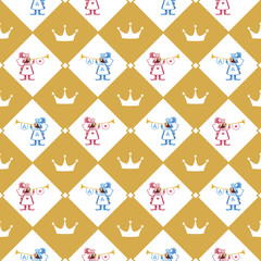 Seamless pattern with heralds and a crown on a gold background. Vector