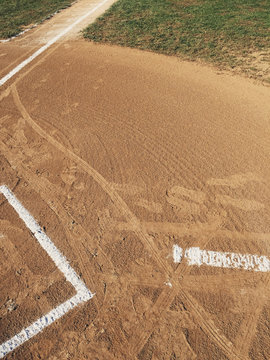 Detail of baseball field and freshly painted white boundary lines
