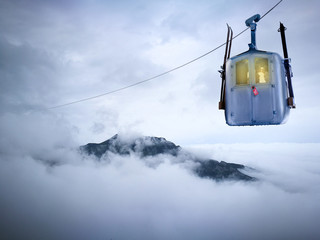 Honeymoon in the mountains. Clouds covered the mountains