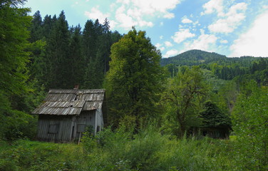 Plakat alte Hütte in den Bergen