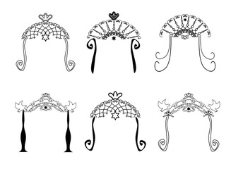 Set of vintage graphic Chuppah. Religious Jewish wedding canopy for. Vector illustration on isolated background