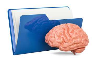 Computer folder icon with human brain, 3D rendering