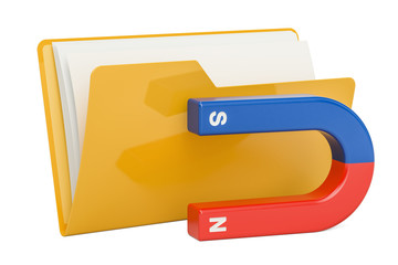 Computer folder icon with magnet, 3D rendering