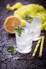 Cold drink with lemon and mint