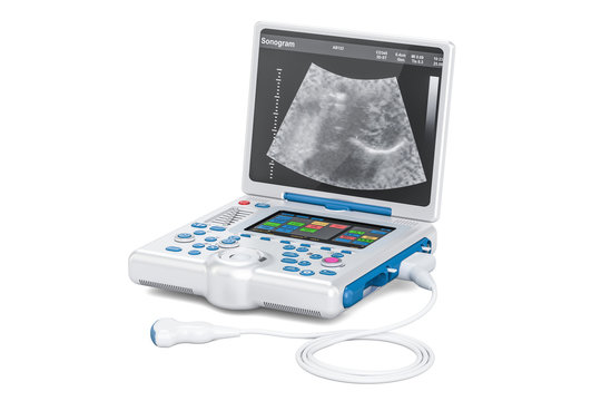 Portable medical ultrasound diagnostic machine, scanner. 3D rendering