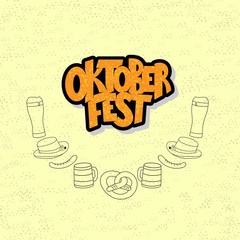 Oktoberfest logotype. Oktoberfest celebration design on textured background. Happy Oktoberfest lettering typography. Hand sketched Oktoberfest icon. Beer festival badge