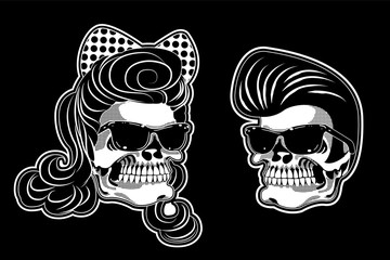 rockabilly skulls - obrazy, fototapety, plakaty