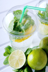 Refreshing summer drink. Lime and mint mohito.