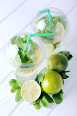 Refreshing summer drink. Lime and mint mohito.