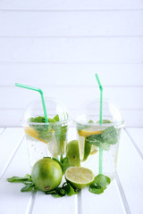 Refreshing summer drink. Lime and mint mohito.
