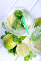 Refreshing summer drink. Lime and mint mohito.
