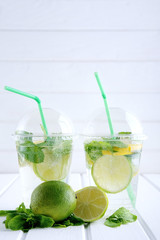 Refreshing summer drink. Lime and mint mohito.