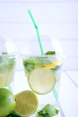 Refreshing summer drink. Lime and mint mohito.