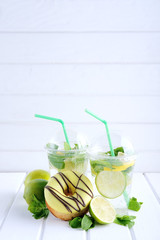 Refreshing summer drink. Lime and mint mohito.