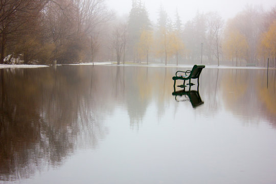 park bench during a flood 