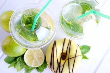 Refreshing summer drink. Lime and mint mohito.