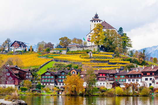 Lake in Switzerland. Buchs, Sankt-Gallen, Switzerland