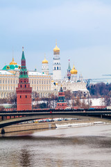 Obraz premium View of the Moscow Kremlin. Winter view. Frozen Moscow river