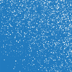Random falling white dots. Random gradient scatter with random falling white dots on blue background. Vector illustration.