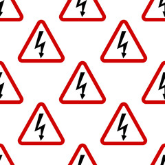 Image of high voltage sign, repeated in straight lines on white background Flat design Vector Illustration