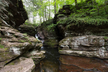 Scenic Waterfall in Ricketts Glen State Park in The Poconos in Pennsylvania