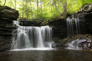 Scenic Waterfall in Ricketts Glen State Park in The Poconos in Pennsylvania