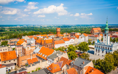 Naklejka premium Aerial view. Old town in Chelmno, Poland
