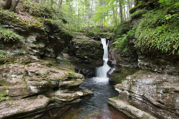Scenic Waterfall in Ricketts Glen State Park in The Poconos in Pennsylvania