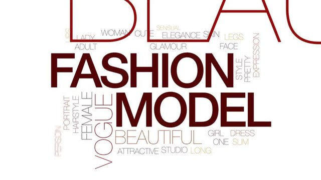 Fashion model animated word cloud, text design animation. Kinetic typography.