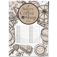 menu cafe coffee bakery restaurant template design hand drawing graphic 06
