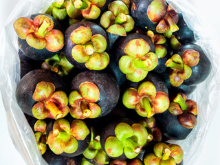 Fresh mangosteen in the big plastic bags for wholesale