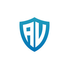 Initial letter AV, shield logo, modern blue color